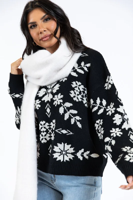 One More Shot Black Snowflake Printed Sweater FINAL SALE Bright Pastel Dark