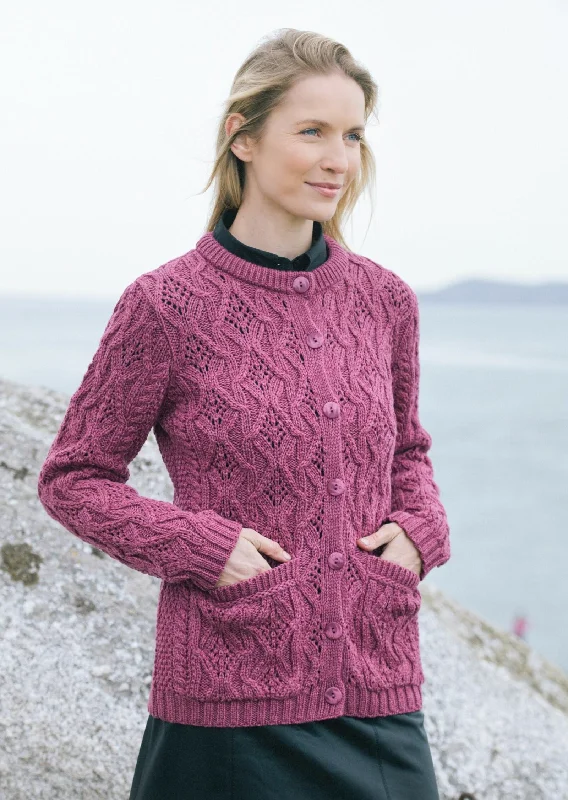 Aran Lace Style Lumber Cardigan | Magenta