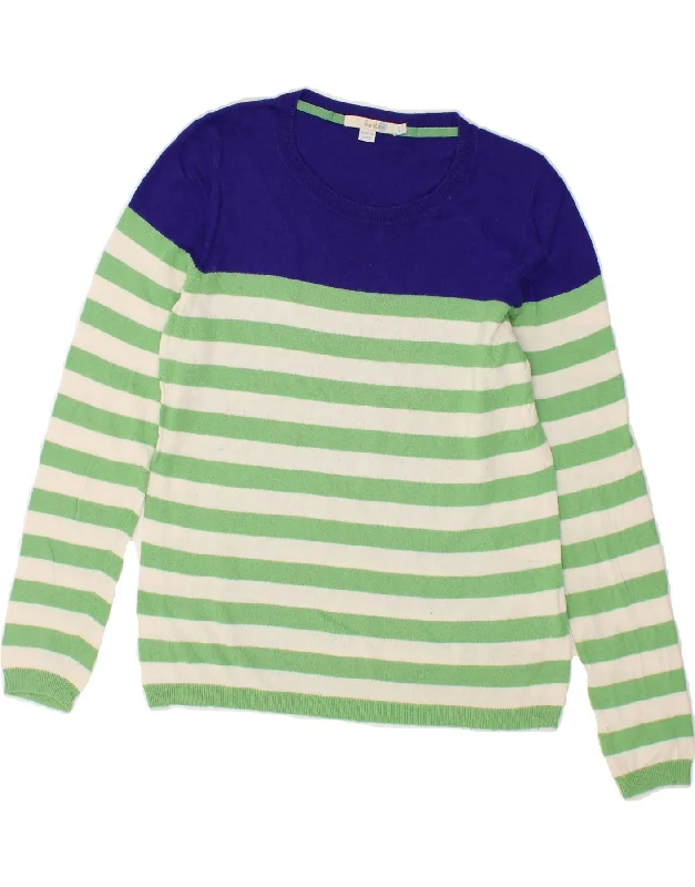 BODEN Womens Boat Neck Jumper Sweater UK 12 Medium  Green Striped Cotton