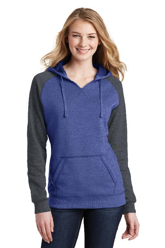 District Womens Fleece Hooded Sweatshirt Hoodie - Heather Royal Blue/Charcoal Grey