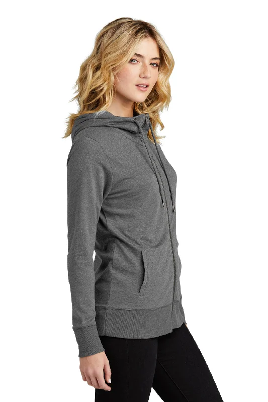 District Womens French Terry Full Zip Hooded Sweatshirt Hoodie - Washed Coal Grey