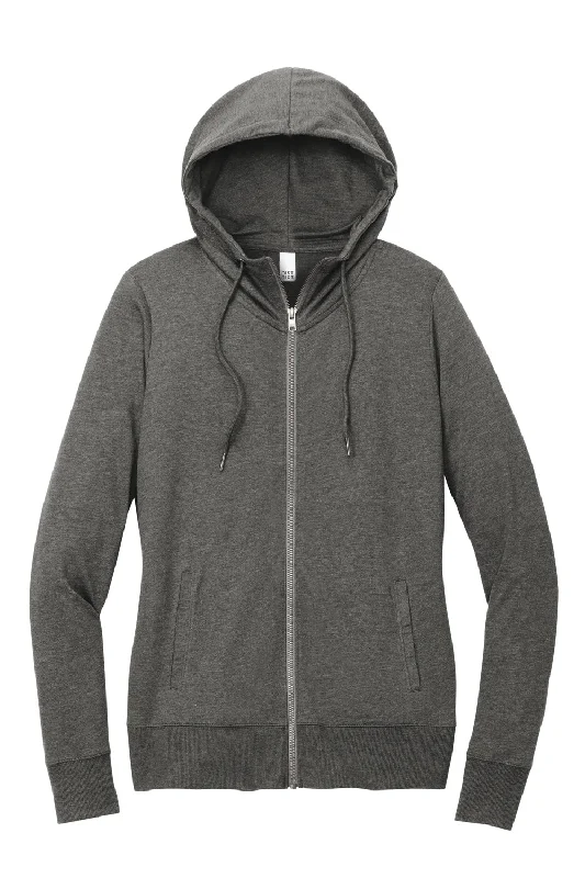 District Womens French Terry Full Zip Hooded Sweatshirt Hoodie - Washed Coal Grey