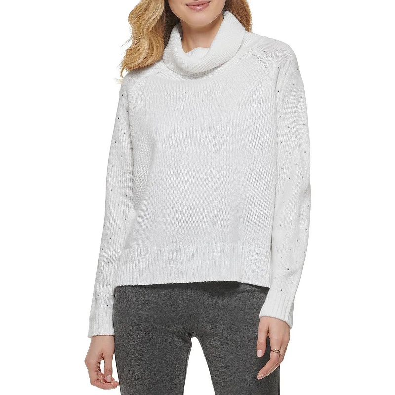 DKNY Womens Knit Studded Turtleneck Sweater