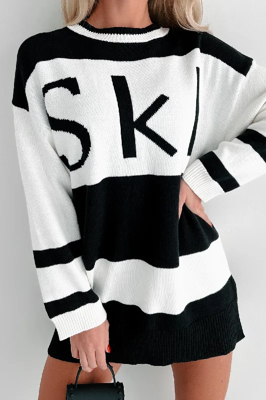 Down The Slopes Colorblock Tunic Sweater (Black/Cream)