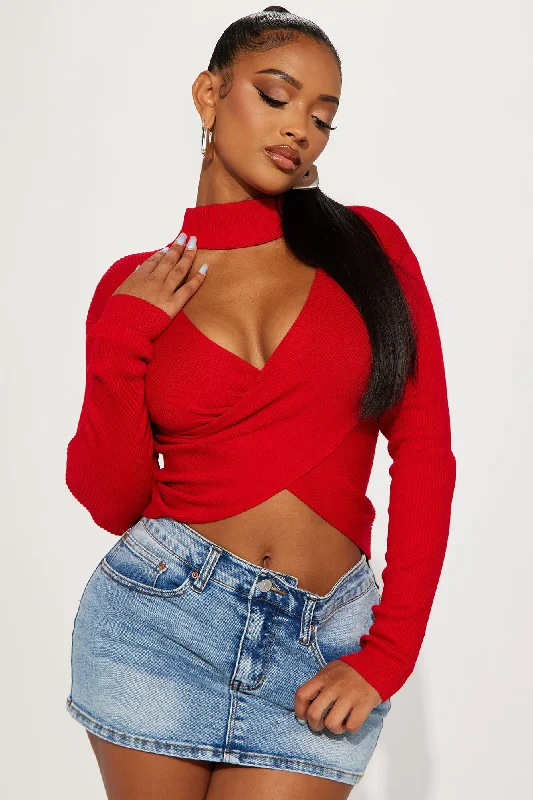 Geary Mock Neck Sweater - Red