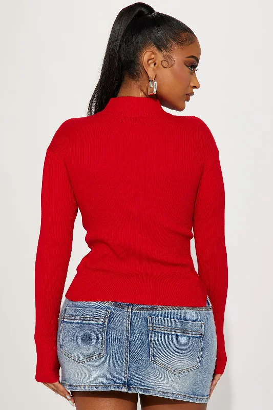 Geary Mock Neck Sweater - Red