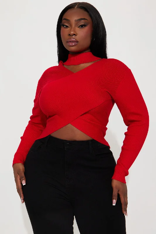 Geary Mock Neck Sweater - Red