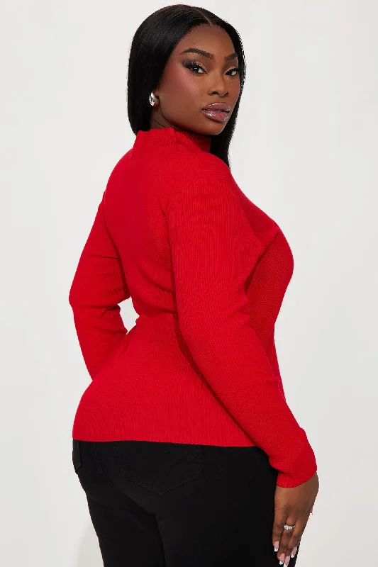 Geary Mock Neck Sweater - Red