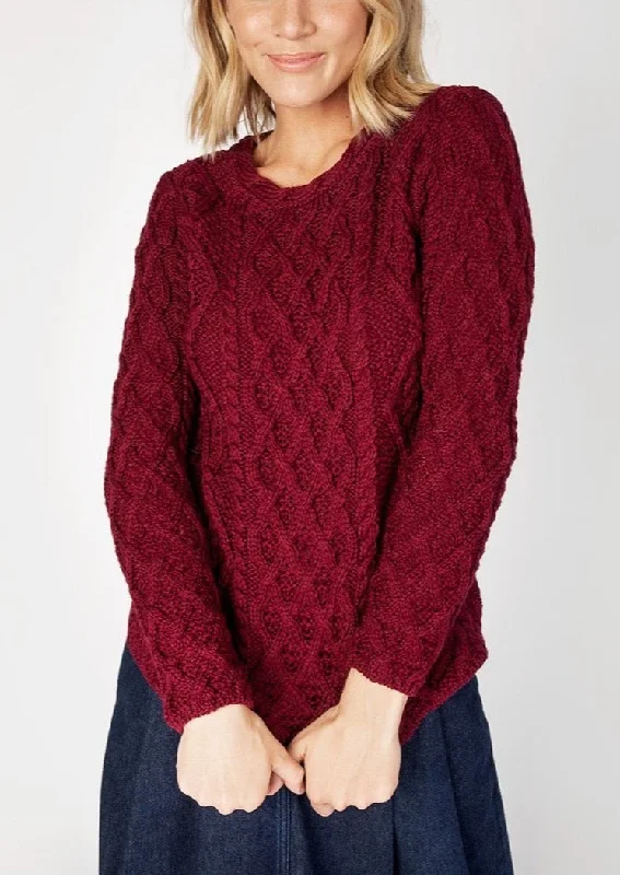 IrelandsEye Women's Lambay Aran Sweater | Claret