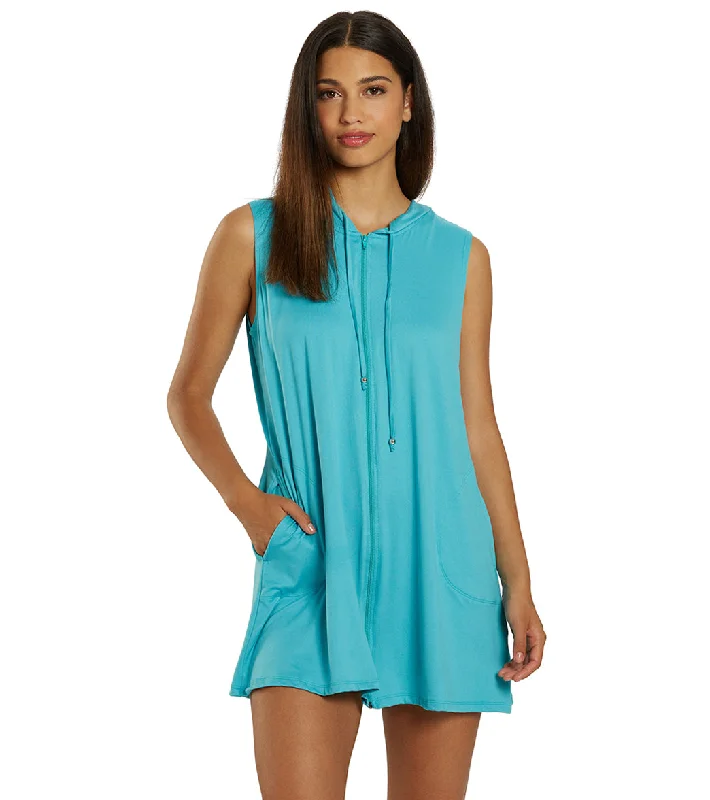 J.Valdi Women's DTY Sleeveless Zip Hoodie Cover Up Aqua