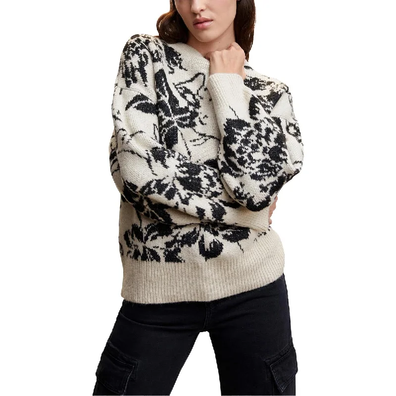 MNG Womens Wool Blend Floral Crewneck Sweater