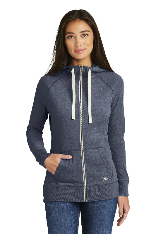 New Era Womens Sueded Full Zip Hooded Sweatshirt Hoodie - Heather Navy Blue