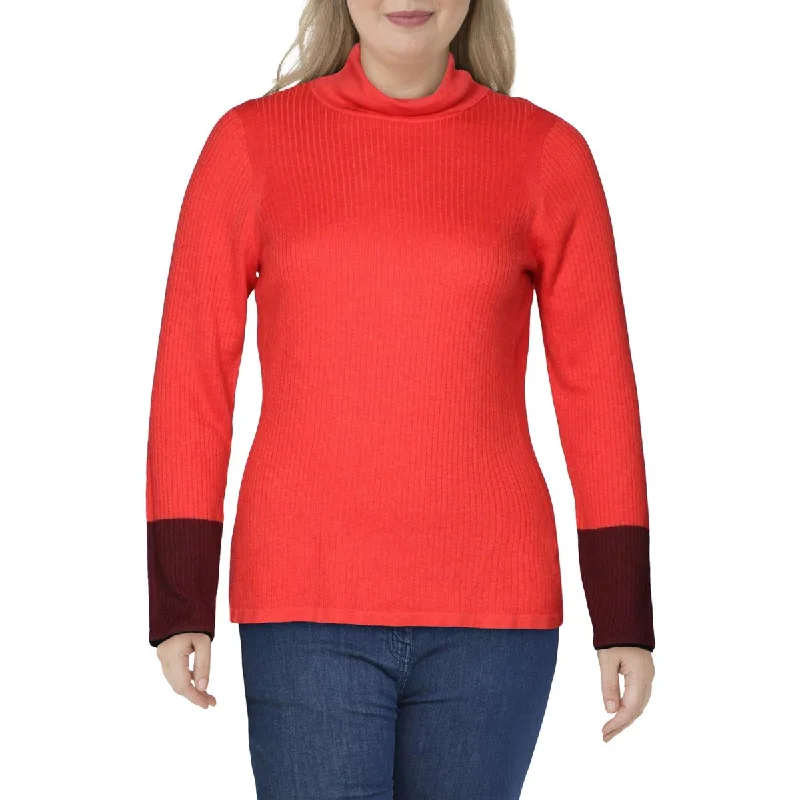 Nic + Zoe Womens Balance Ribbed Colorblock Turtleneck Sweater