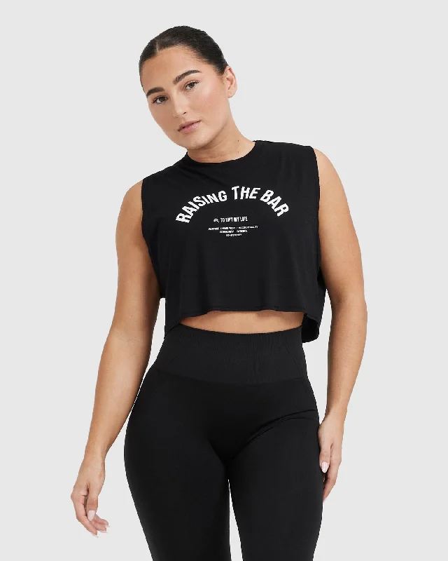 Raising The Bar Graphic Muscle Crop Vest | Black