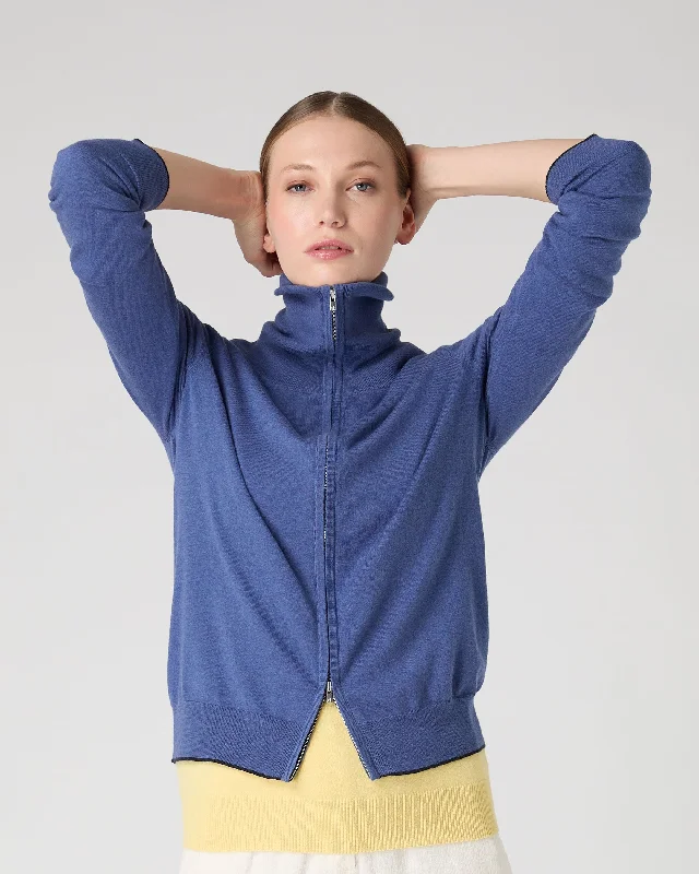 Women's Cotton Cashmere Full Zip Sweater Denim Blue