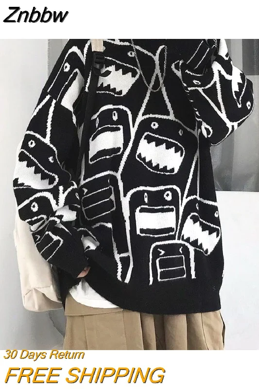 Znbbw and winter thickened sweater New cartoon trend Relaxed lazy style round neck knitting fashionable warm sweater