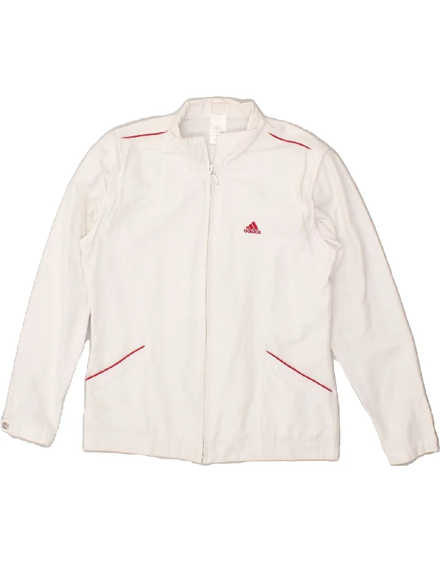 ADIDAS Womens Tracksuit Top Jacket UK 14 Large White Cotton