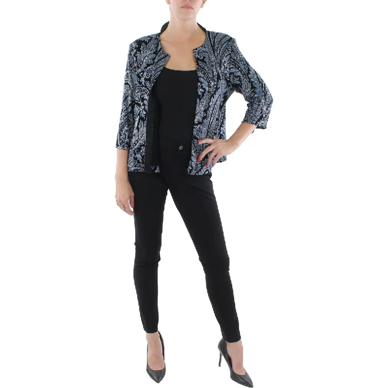 Alex Evenings Womens Petites Knit Glitter Collarless Blazer