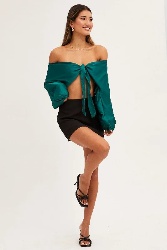 Blue Bolero 3/4 Sleeve Tie Front Crop Satin