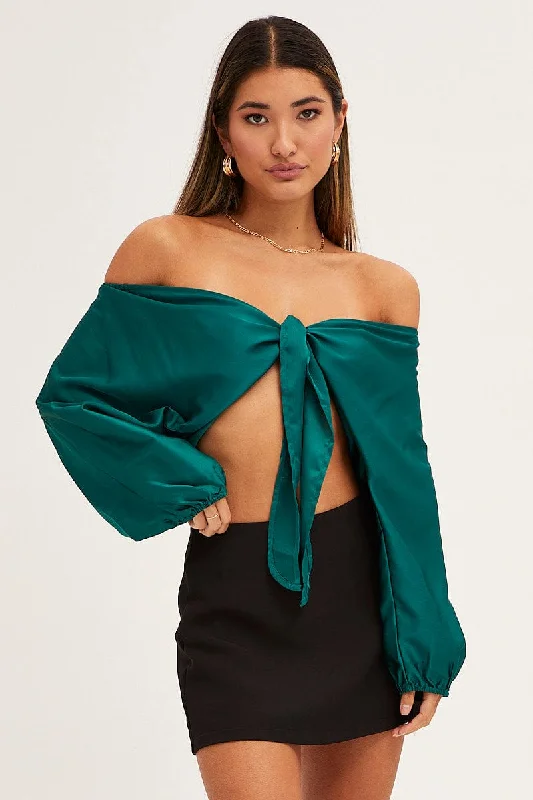 Blue Bolero 3/4 Sleeve Tie Front Crop Satin