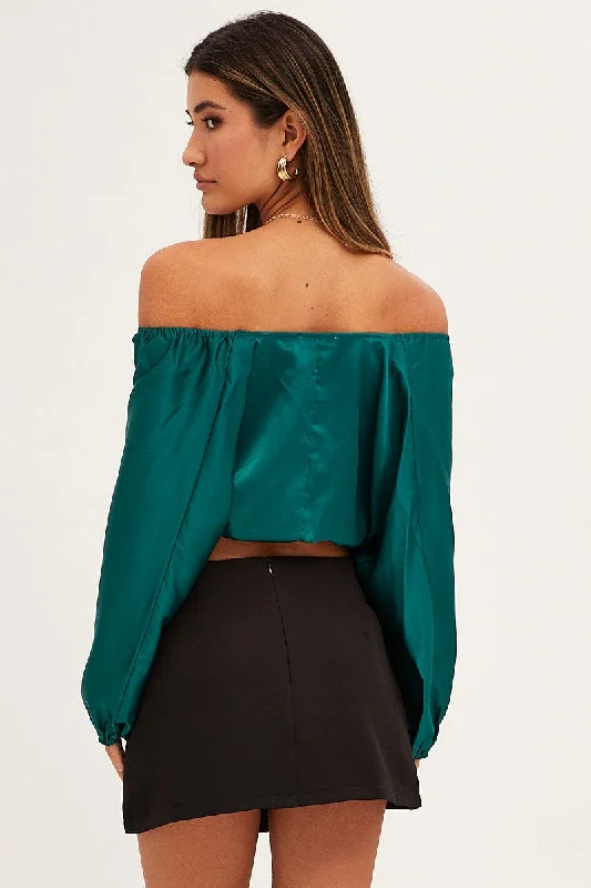 Blue Bolero 3/4 Sleeve Tie Front Crop Satin