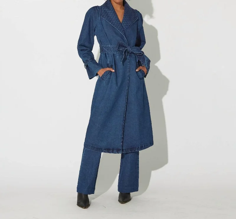 Cara Trench Coat In Medium Wash Indigo