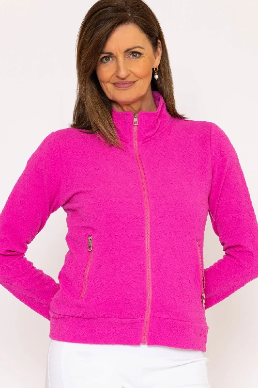 Chevron Jaquard Jersey Zip Jacket in Hot Pink