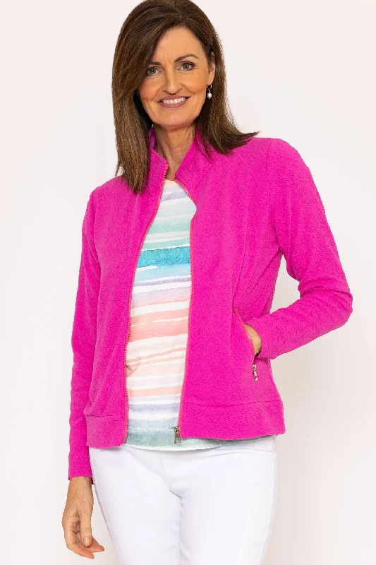 Chevron Jaquard Jersey Zip Jacket in Hot Pink