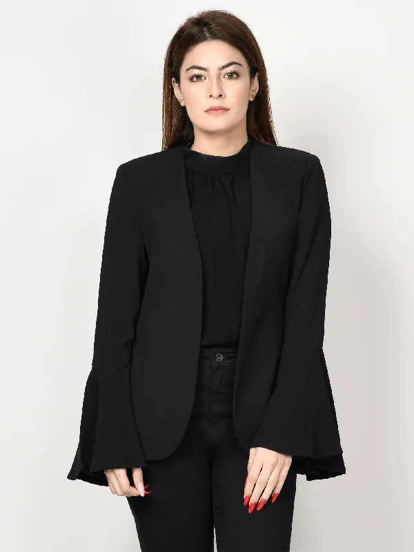 Ruffle Sleeved Coat - Black