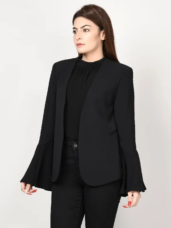 Ruffle Sleeved Coat - Black