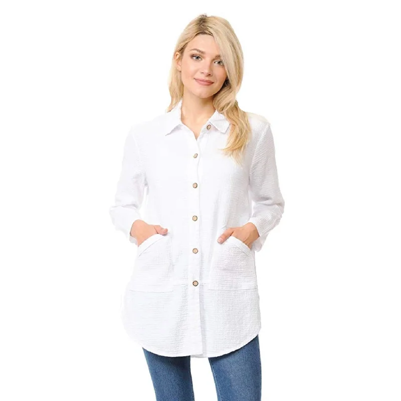 Focus Lightweight Long Waffle Shirt in White - LW-110-WT