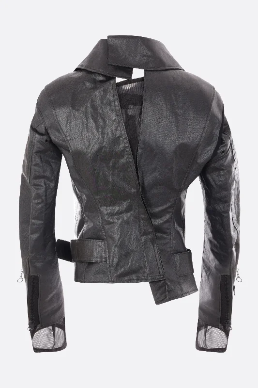 rigid technical fabric biker jacket