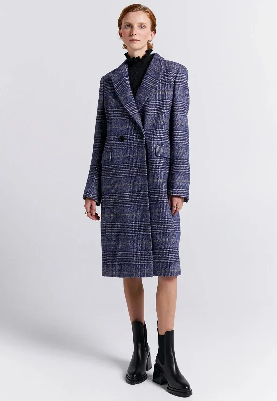 Acreage Double Breasted Coat - Plaid Navy