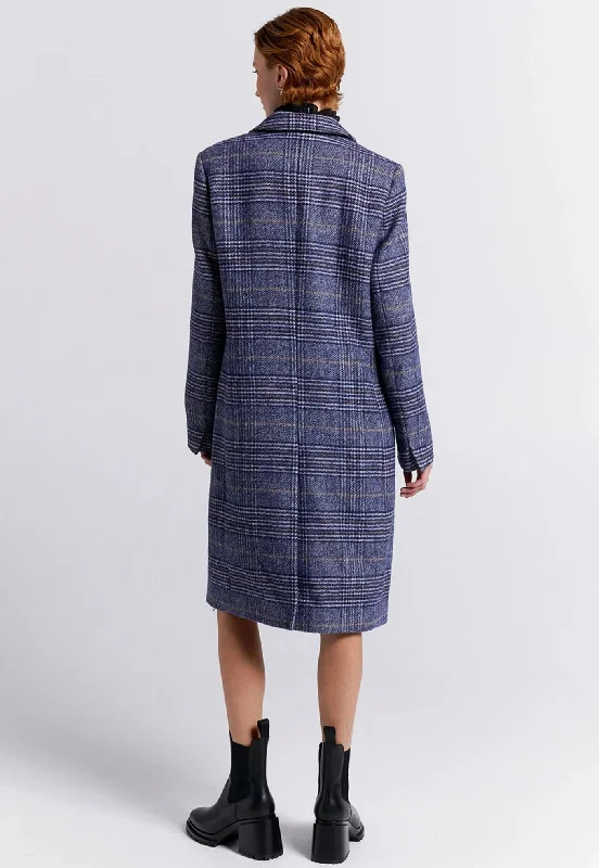 Acreage Double Breasted Coat - Plaid Navy