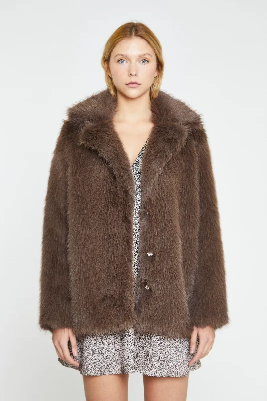 Smoke Brown Faux Fur-Coat