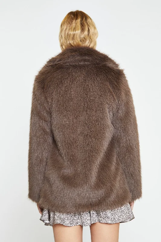 Smoke Brown Faux Fur-Coat