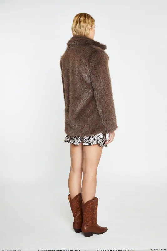 Smoke Brown Faux Fur-Coat