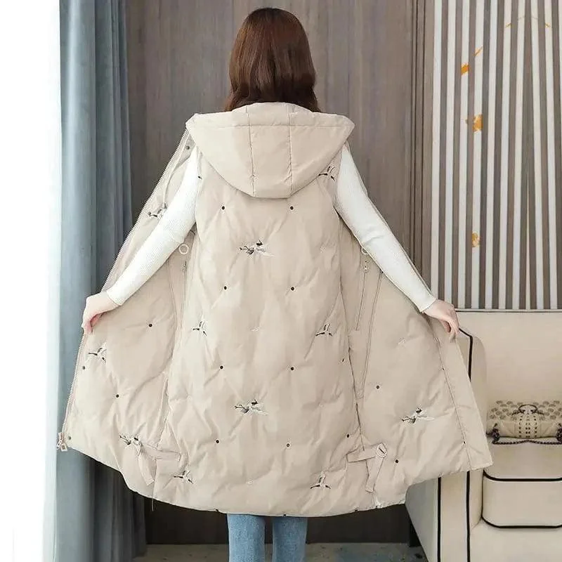 Ladies embroidered down cotton warm vest