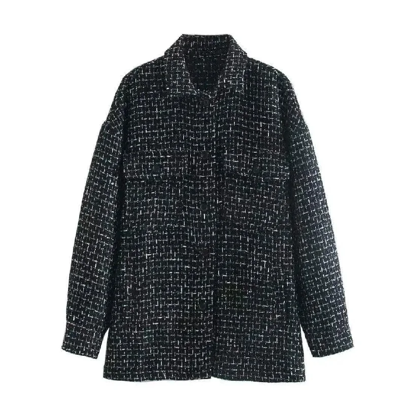 Textured Coat Lapel Single Breasted Woolen Top