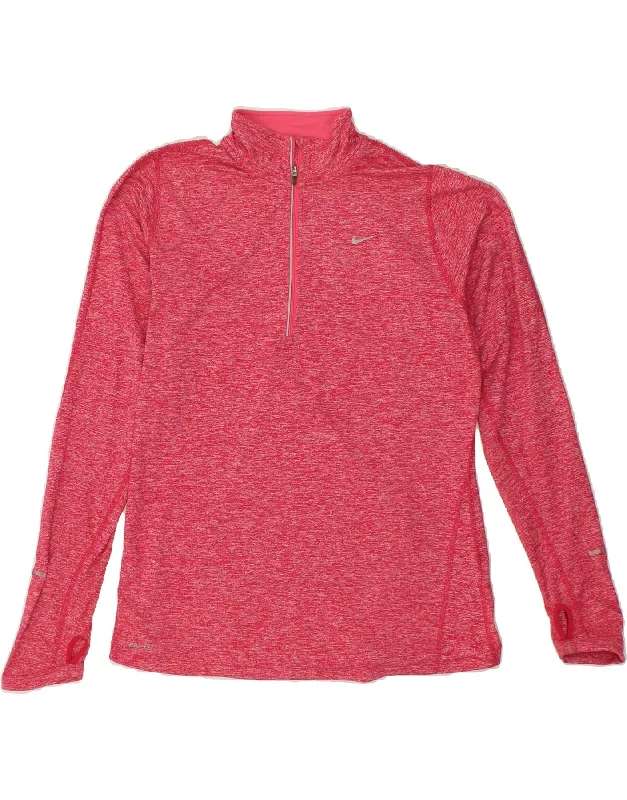 NIKE Womens Dri Fit Zip Neck Pullover Tracksuit Top UK 16 Large Pink