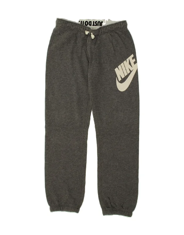 NIKE Womens Graphic Tracksuit Trousers Joggers UK 6 XS Grey Cotton