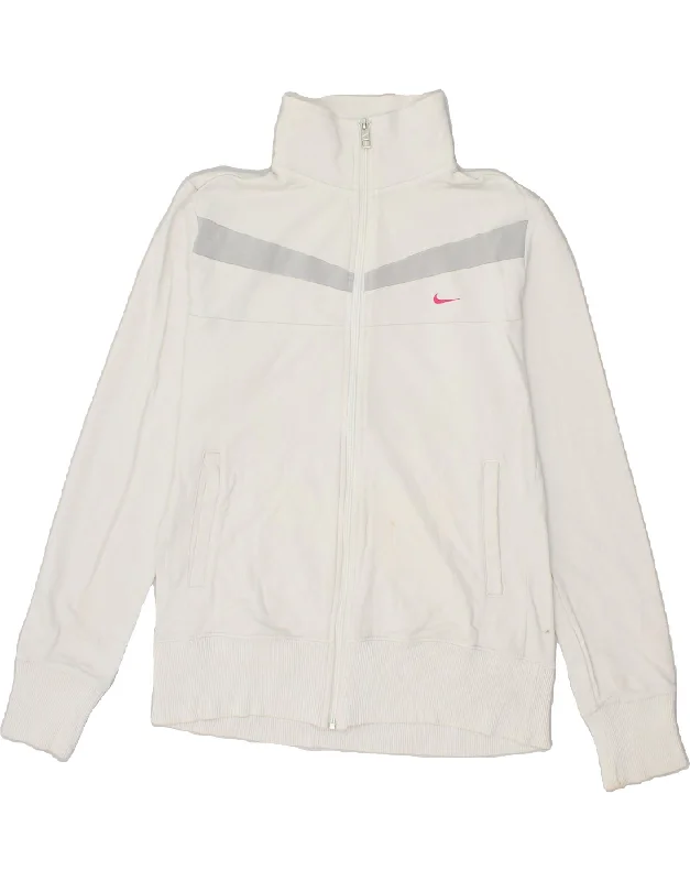 NIKE Womens Tracksuit Top Jacket UK 14 Large White Cotton