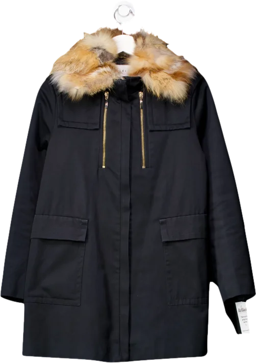 Sandro Blue Parka Coat With Detachable Faux Fur Coat UK 8