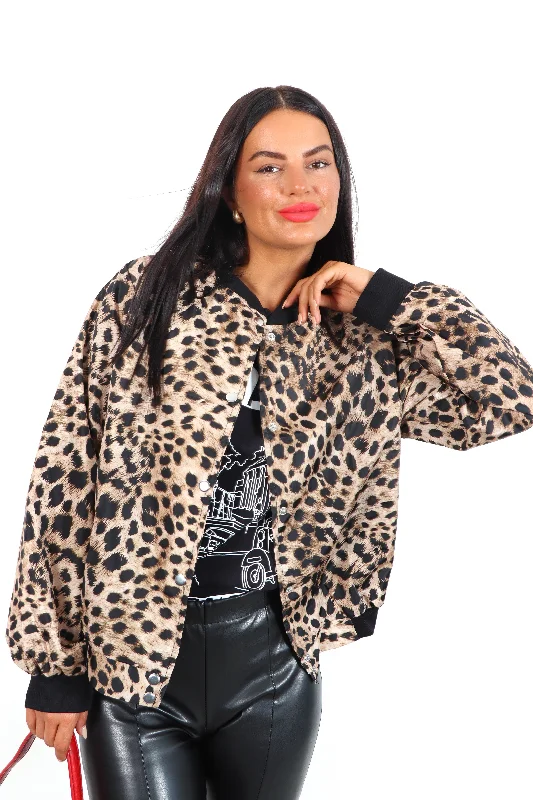 Time Bomb - Leopard Print Lightweight Shell Bomber Jacket