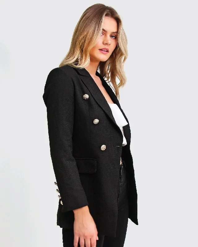 Princess Polina Textured Weave Blazer - Black