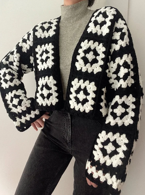 Floral Square Crochet Open Knit Cardigan