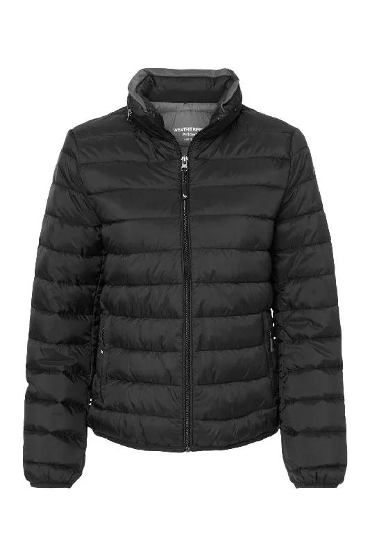 Weatherproof Womens PillowPac Wind & Water Resistant Full Zip Puffer Jacket - Black - NEW