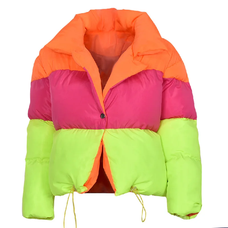 Women clothes winter long sleeve hooded bubble coat color block windbreaker down coat women bubble jacket