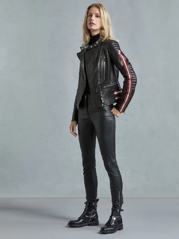 Womens Black Moto Real Leather Biker Jacket