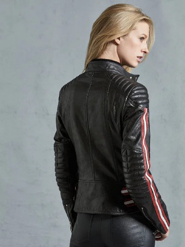 Womens Black Moto Real Leather Biker Jacket